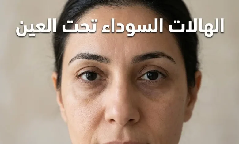 امرأة تظهر عليها هالات سوداء خفيفة تحت العينين بمظهر طبيعي وواقعي