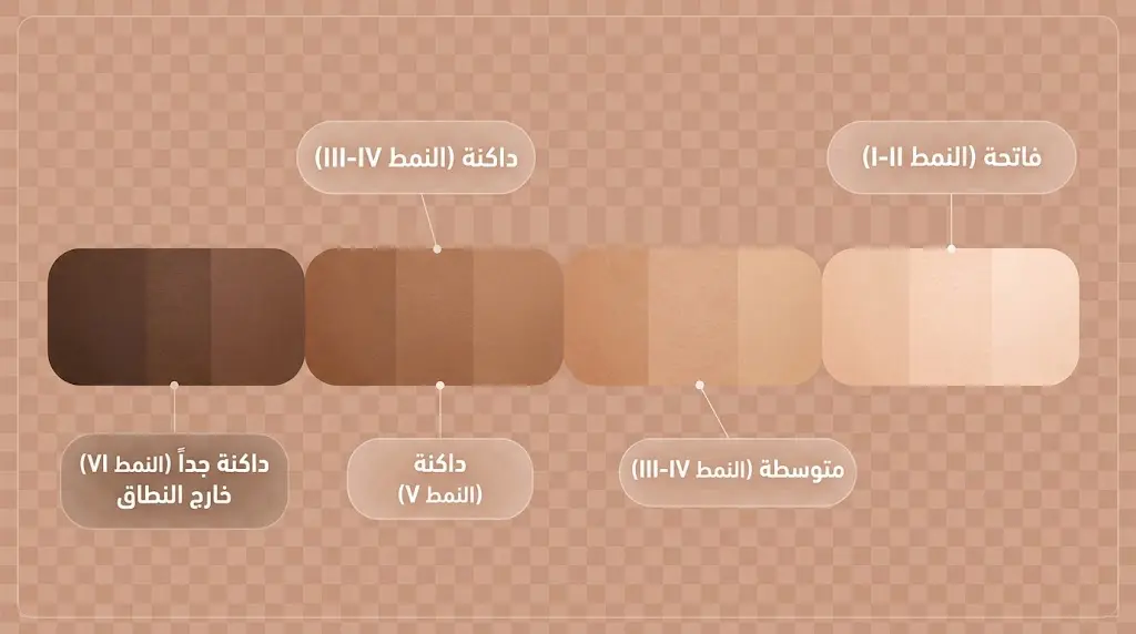 مخطط الأنماط الضوئية الست لمقياس فيتزباتريك ومدى ملاءمتها لأجهزة IPL المنزلية