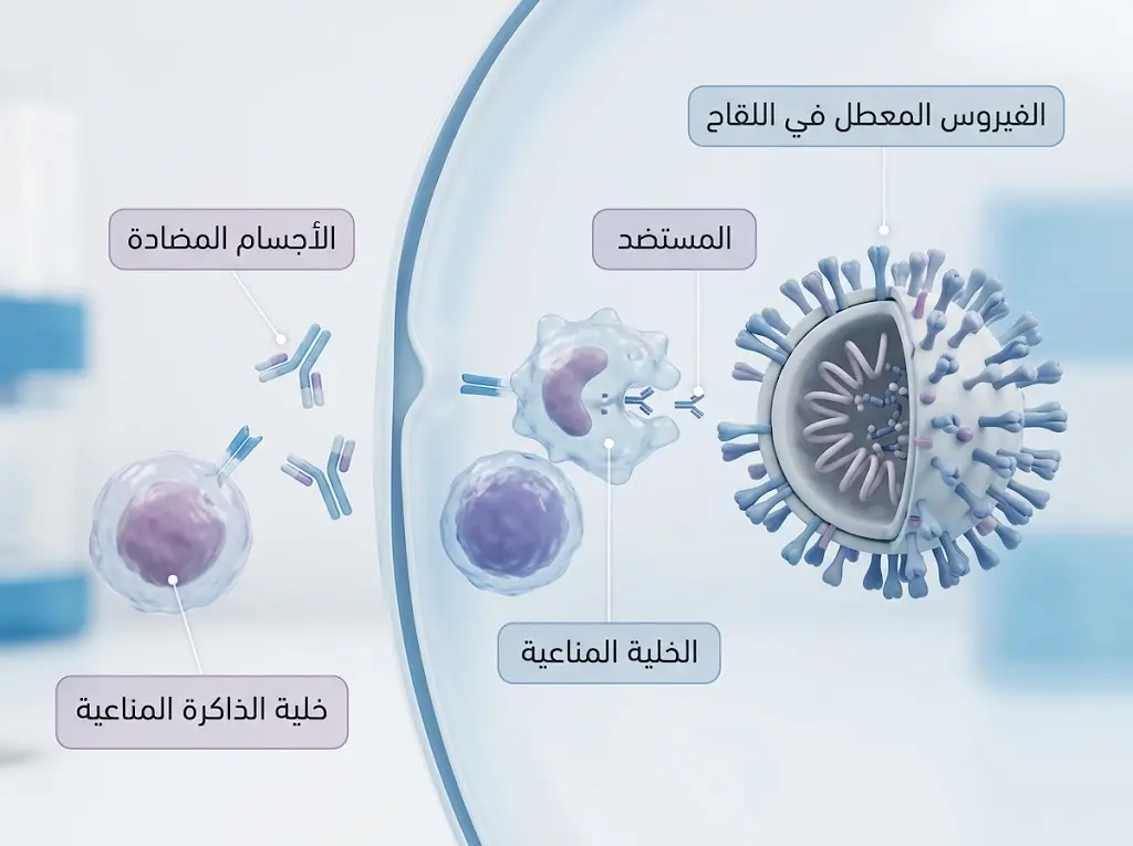 رسم توضيحي لآلية عمل لقاح الإنفلونزا داخل الجهاز المناعي