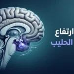 رسم طبي ثلاثي الأبعاد للدماغ يبرز موقع الغدة النخامية المسؤولة عن إفراز هرمون الحليب.