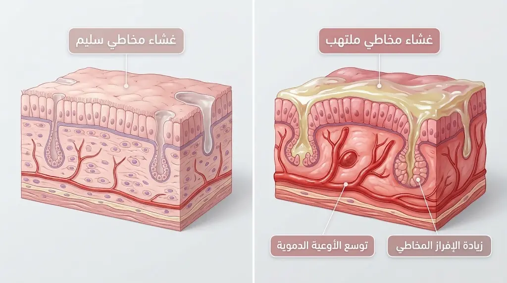 مقارنة علمية بين الغشاء المخاطي السليم والملتهب أثناء الإصابة بالزكام