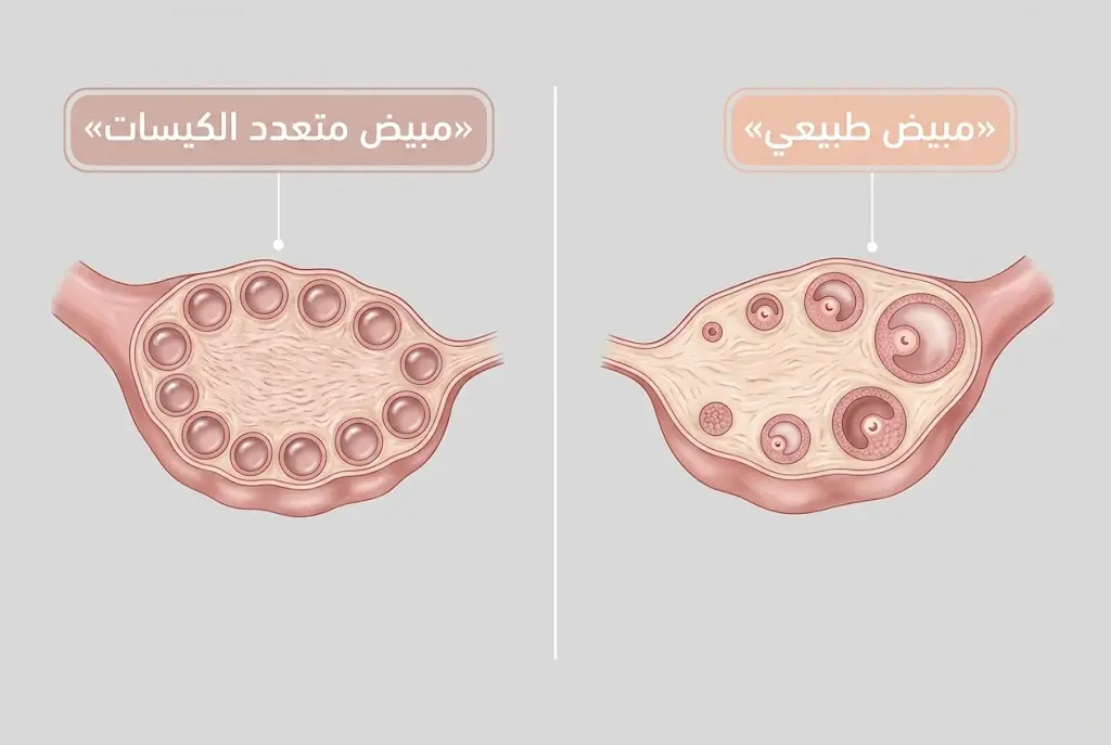 مقارنة بين المبيض الطبيعي والمبيض المتعدد الكيسات