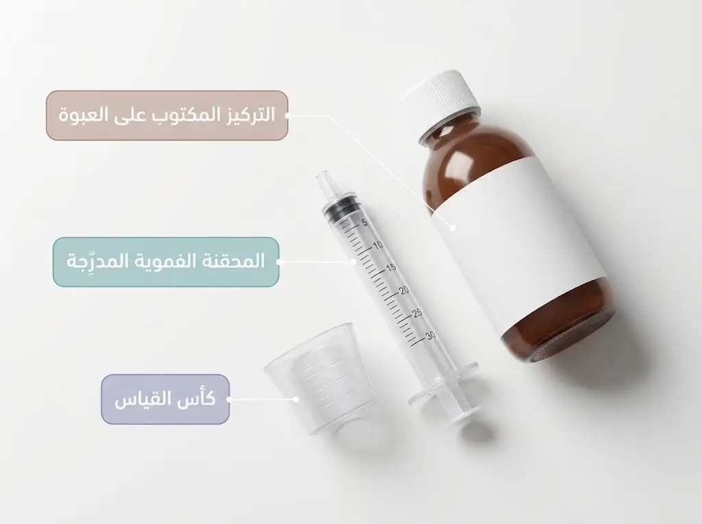 صورة توضح أدوات قياس جرعة معلق بانادول للأطفال بدقة