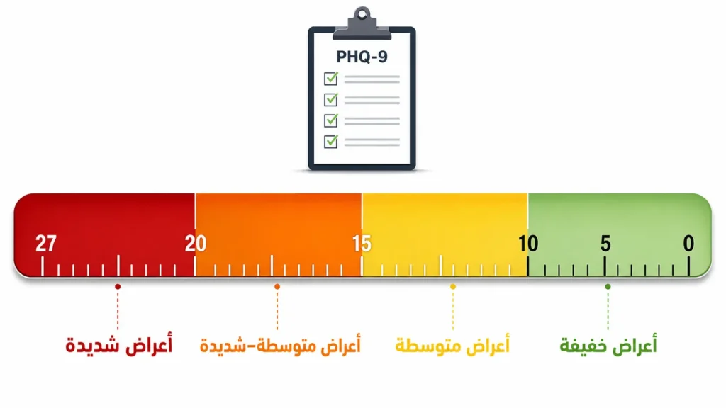 مخطط مقياس PHQ-9 لتقييم شدة أعراض الاكتئاب