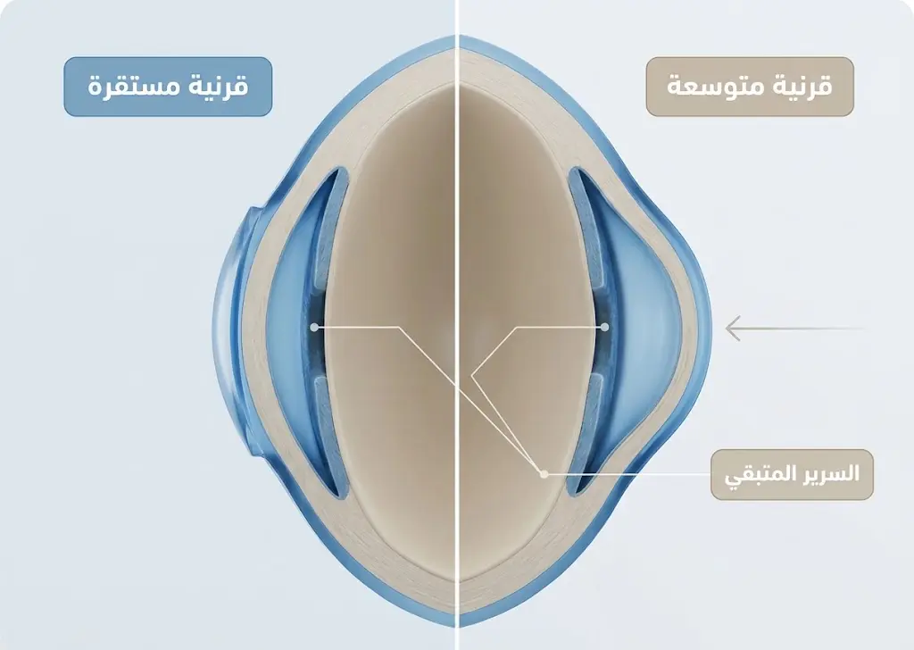 مقارنة بين قرنية مستقرة بعد الليزك وقرنية مصابة بتوسع القرنية (Ectasia)