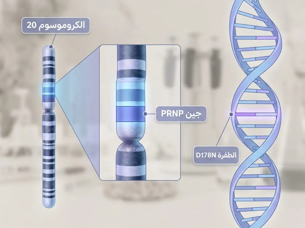 جين PRNP على الكروموسوم 20 وموقع الطفرة D178N المسببة للمرض