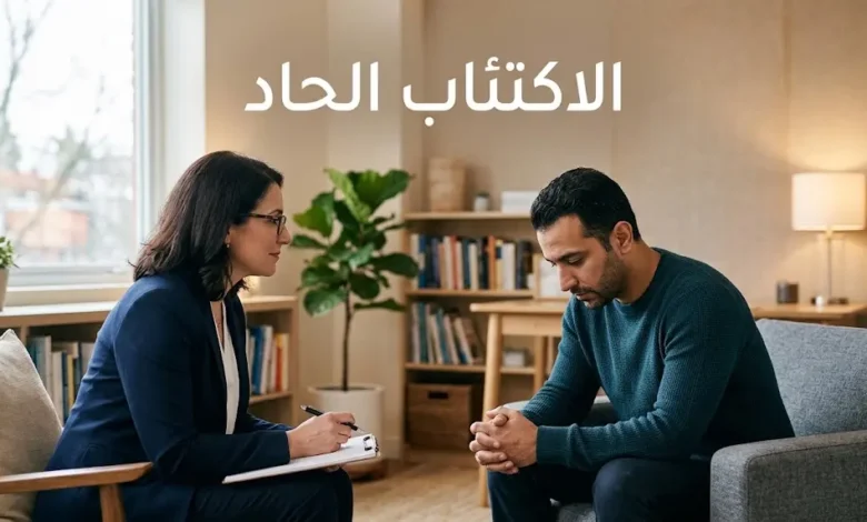 صورة توضيحية لجلسة تقييم نفسي لمريض يعاني من الاكتئاب الحاد